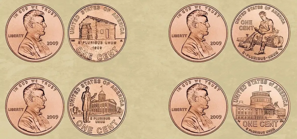 Variety of all 2009 penny designs.