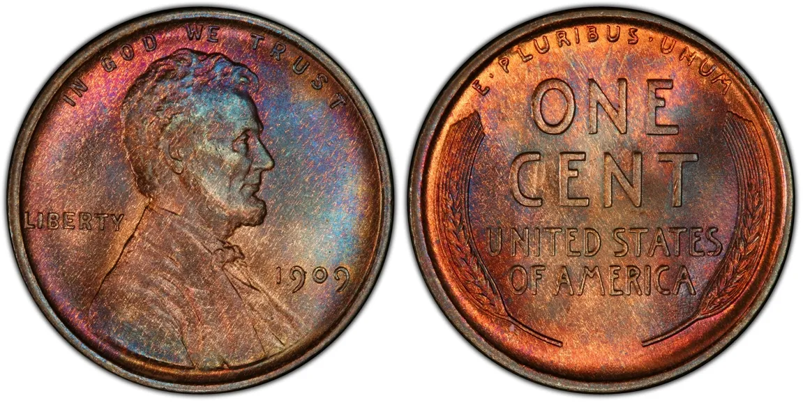 The first ordinary wheat penny issued in 1909 with Linkoln on the obverse.